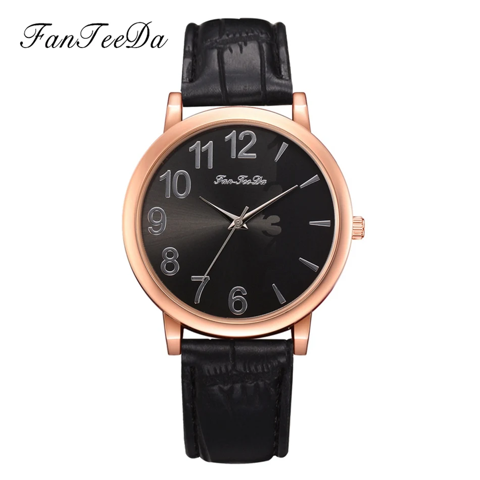 

Fanteeda Brand Ladies Wrist Watches Fashion Leather Band Business Sport Dress Clock Quartz Watch Luxury Rose Black Dial Hours