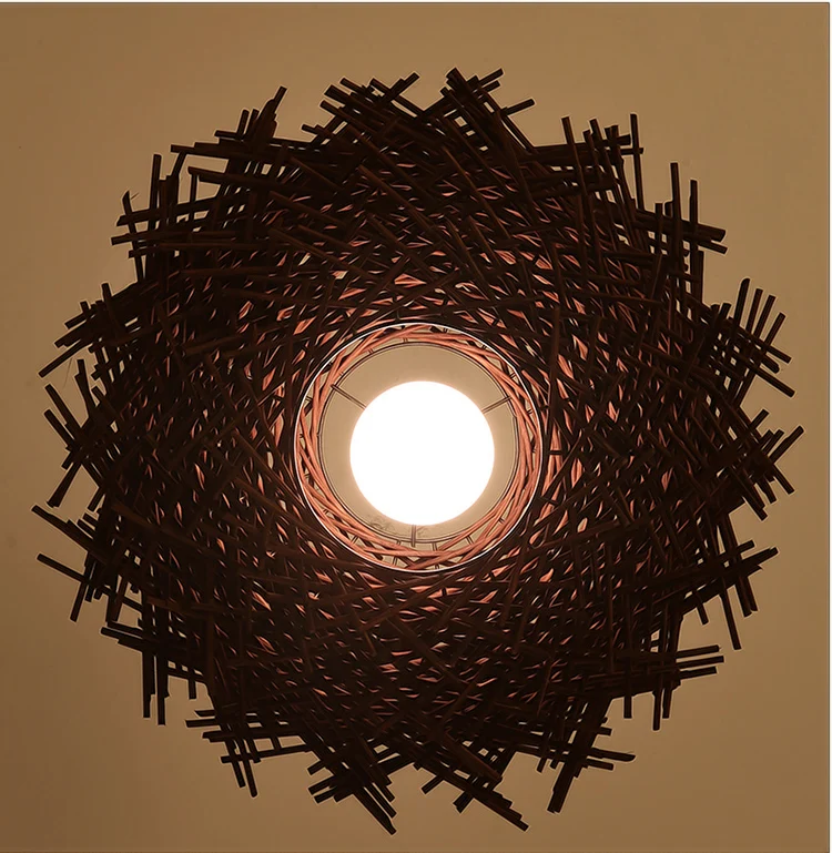 Art Deco Led Hand Made Bine Pendant Light  Wood pendant Lights 220v E27 Bird Nest Cage Pendant Lamp For Resturant Home (13)