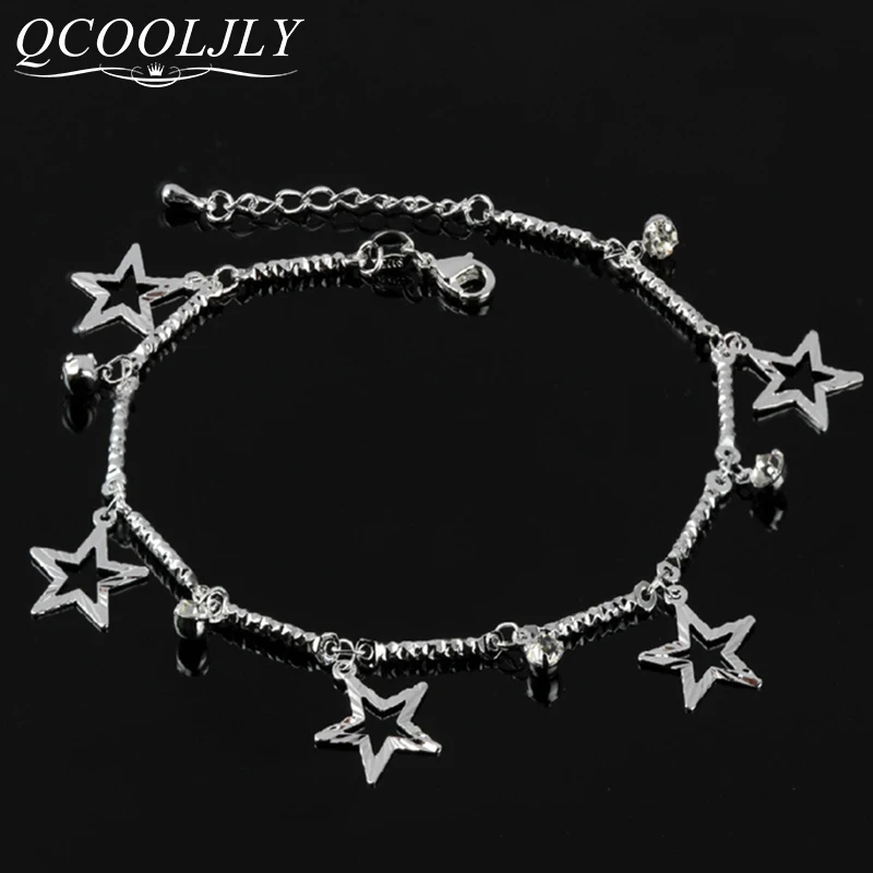 

QCOOLJLY Butterfly Bell Anklets For Women Accesorios Mujer Foot Bracelet Chain On Leg Bracelet Beach Bracelet Cheville Argent