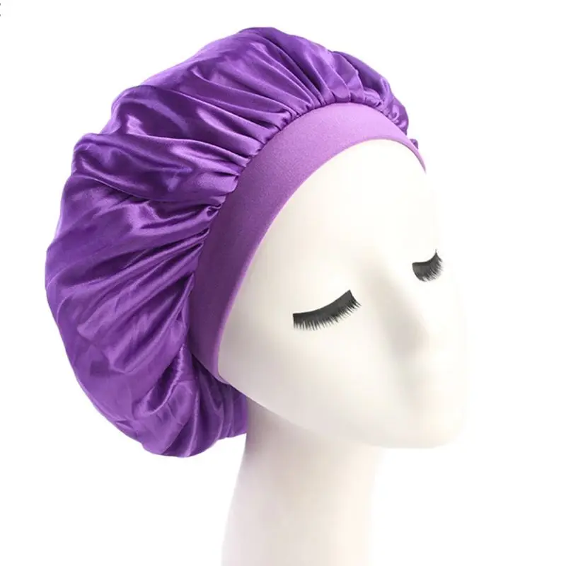 Женская искусственная шелковая шляпа Кепка широкая эластичная лента Однотонная ночная шляпа для сна