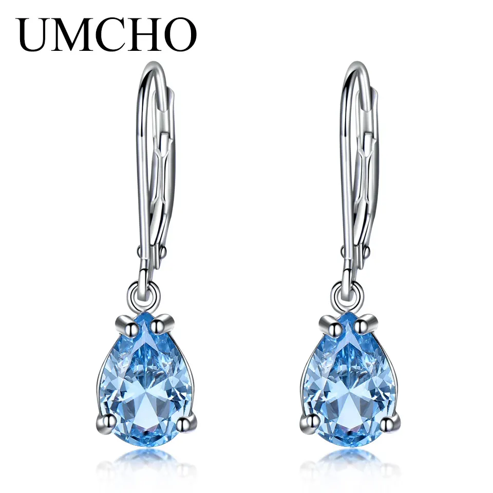 UMCHO Pure 925 Sterling Silver Clip Earrings For Women Sky Blue Topaz Gemstone Wedding Engagement Christmas Gift Fine Jewelry UMCHO Pure 925 Sterling Silver Clip Earrings For Women Sky Blue Topaz Gemstone Wedding Engagement Christmas Gift Fine Jewelry