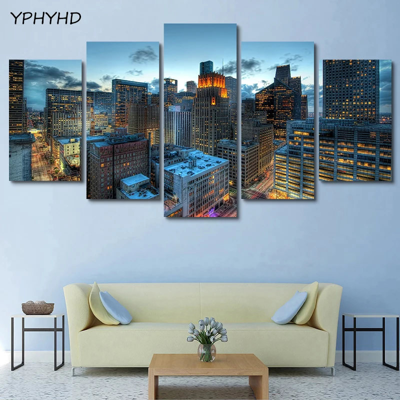 YPHYHD Печатный HD 5 шт Houston Texas City пейзаж Картина Современный модульный плакат Холст