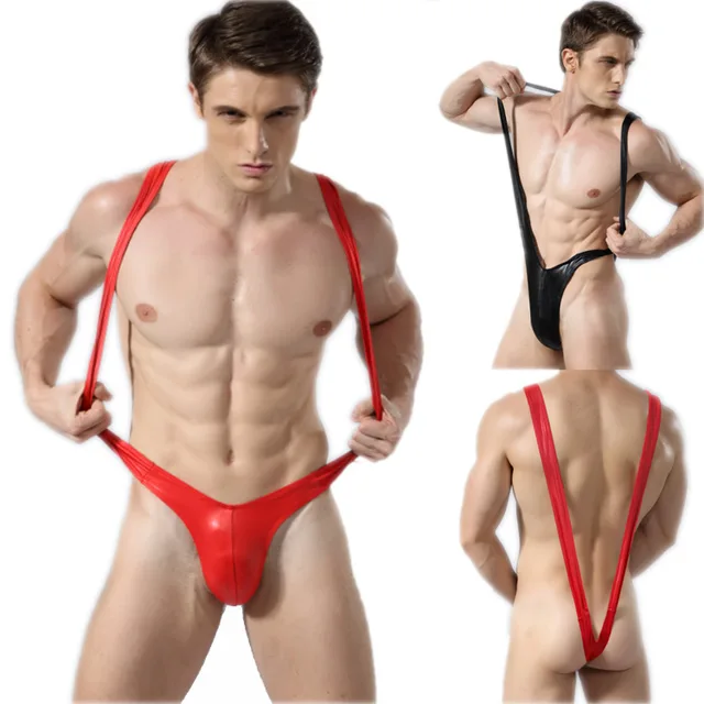Mens Faux Leather Suspender Bikini Sling Swimsuit Slingshot Costumesexy Borat Style G String Men Mens Faux Leather Suspender Bikini Sling Swimsuit Slingshot Costumesexy Borat Style G String Men