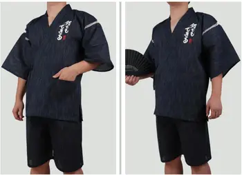 

2019 Men Kimono Pajamas Set Yukata Shirt Pants Printed Cotton Breathable Summer Japanese Style Household New
