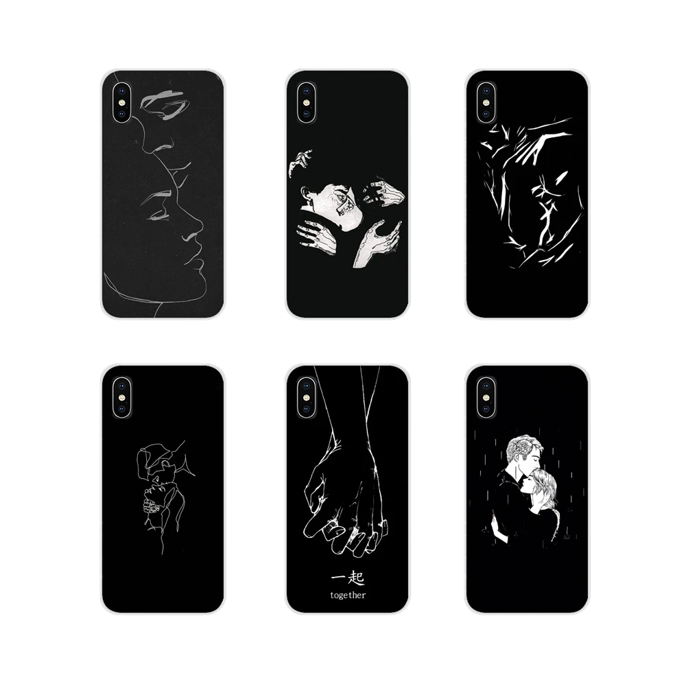 

For Huawei P8 9 Lite Nova 2i 3i GR3 Y6 Pro Y7 Y8 Y9 Prime 2017 2018 2019 Accessories Phone Cases Cover Line art couple love kiss