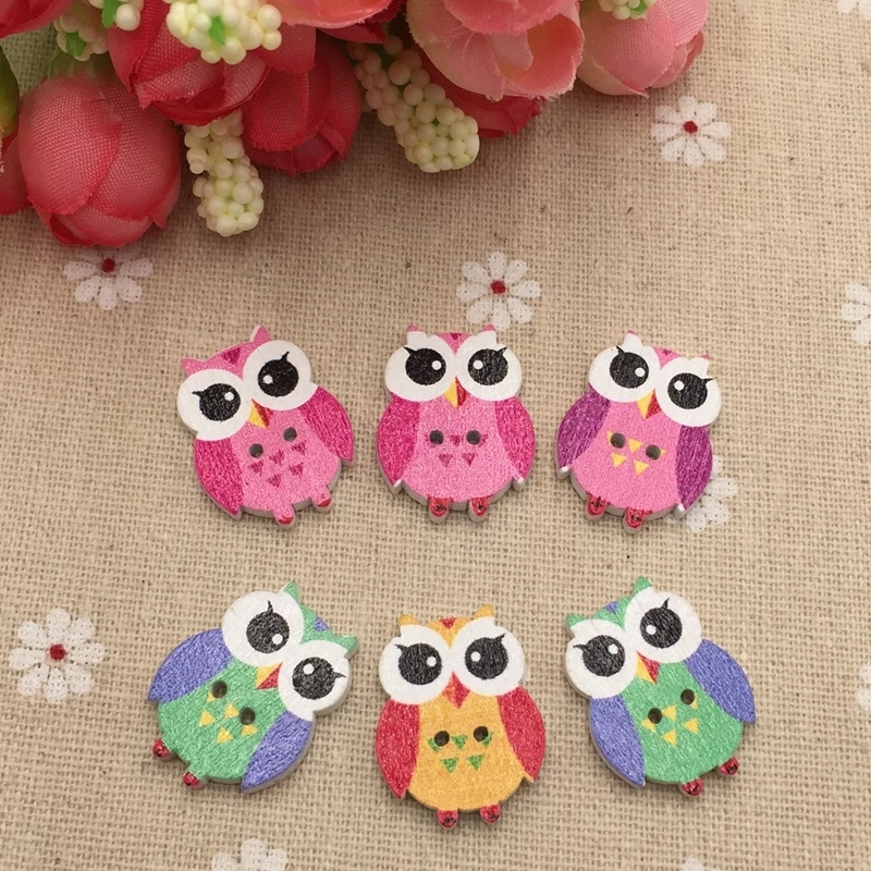 

Free shipping 20 * 25mm environment cartoon owl buttons decorative buckle DIY handmade children collage wood buttons FC1004