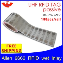 UHF RFID тег EPC 6C стикер Alien 9662 влажная инкрустация 915mhz868mhz860-960MHZ Higgs3 100 шт клей пассивный RFID этикетка