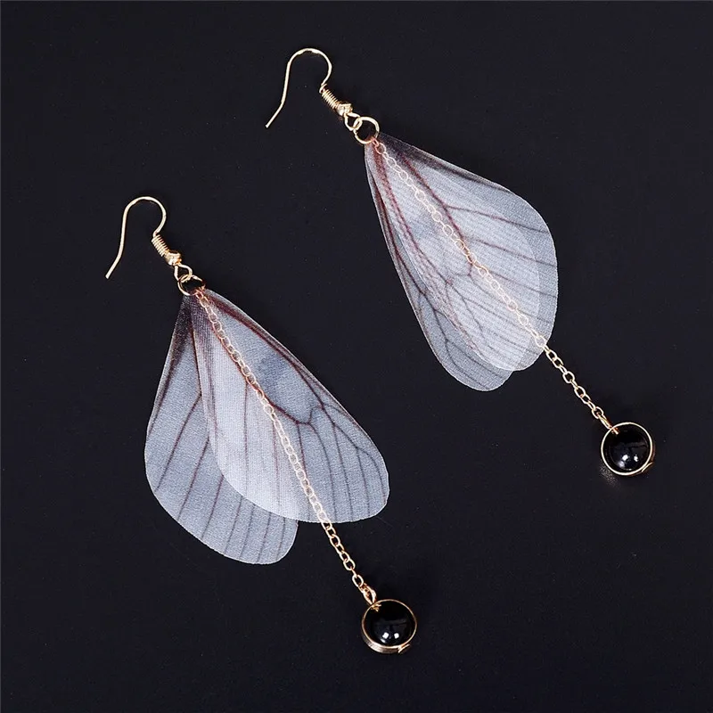 Romantic Butterfly Wings Drop Earring Simulated Black Pearls Dangle