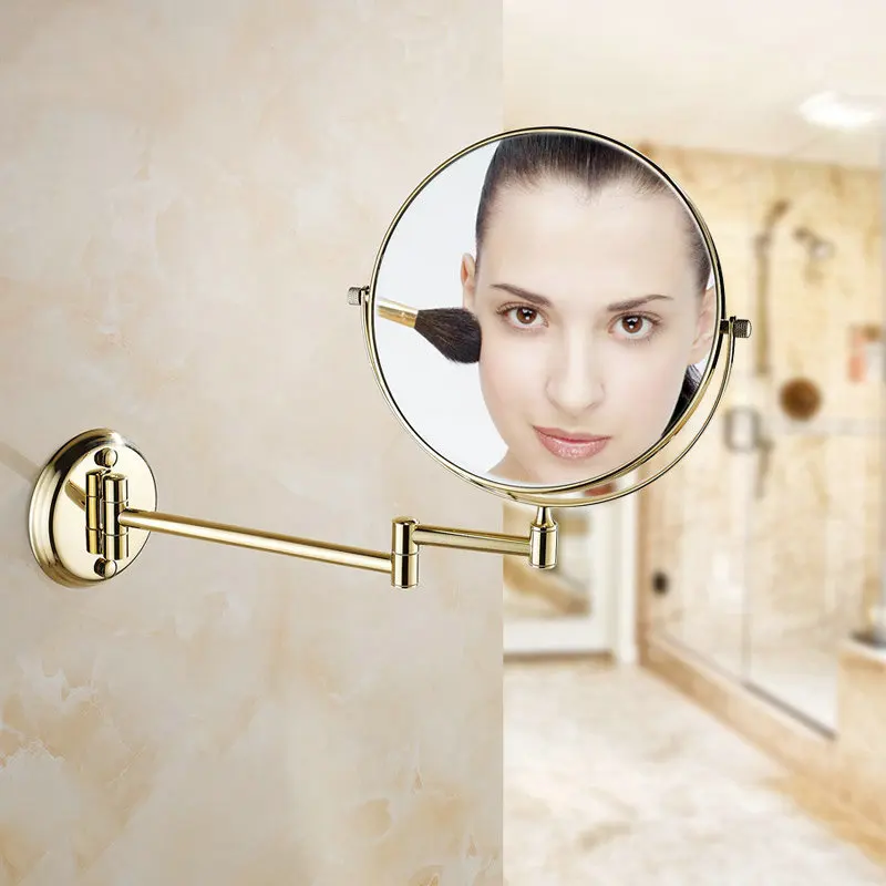 النحاس الحمام مرآة ماكياج التجميل 8 بوصة الذهبي مصقول مزدوج الشريحة المرايا المكبرة حمام الجدار الخيالة
