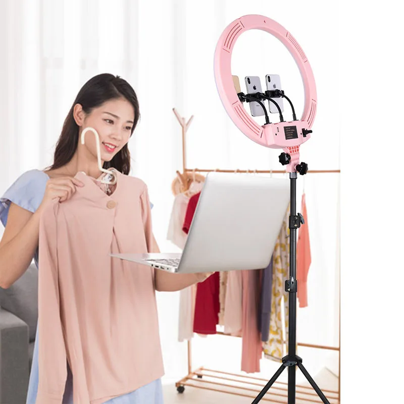  3 phone clips 45CM 18-inch Outer Dimmable SMD LED Selfie Ring Light Lighting Kit for Camera Photo S - 4000022790312