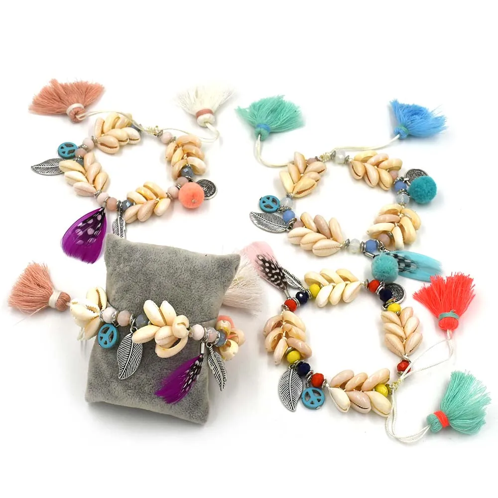 New Handcraft  Friendship Bracelets Tassel Charm Bracelets Bangle Sea Bach Shell Beaded Bohemia Bracelets For Summer Women