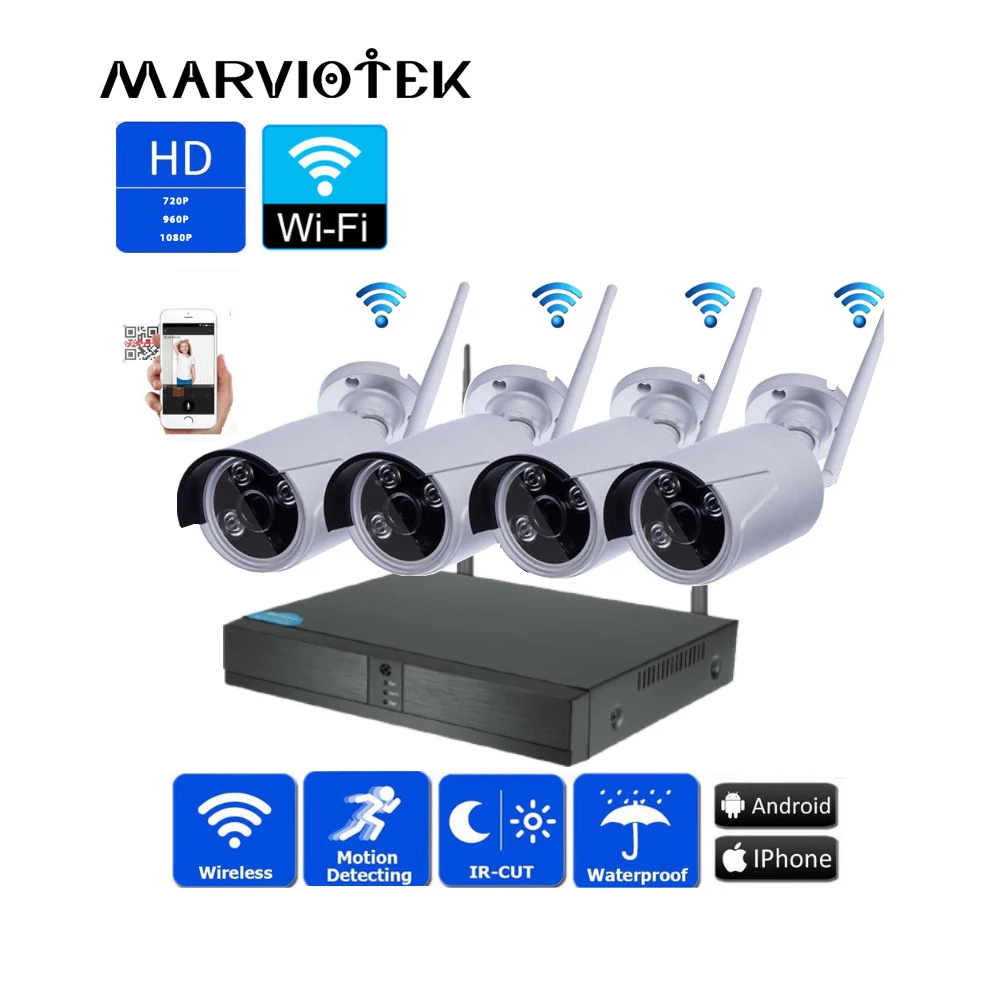 

4CH cctv camera system wireless 1MP Waterproof Indoor/Outdoor ip camera wifi nvr kits Wifi security camera system Home Security