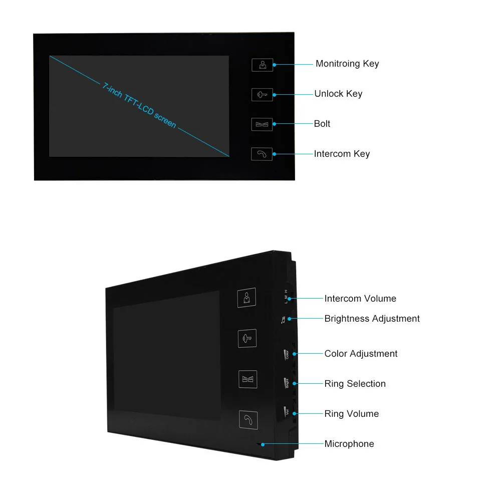 7 ''TFT lcd Видео дверной звонок сенсорный кнопка видеодомофон монитор Комплект ИК камера ночного видения дверной звонок безопасность дома