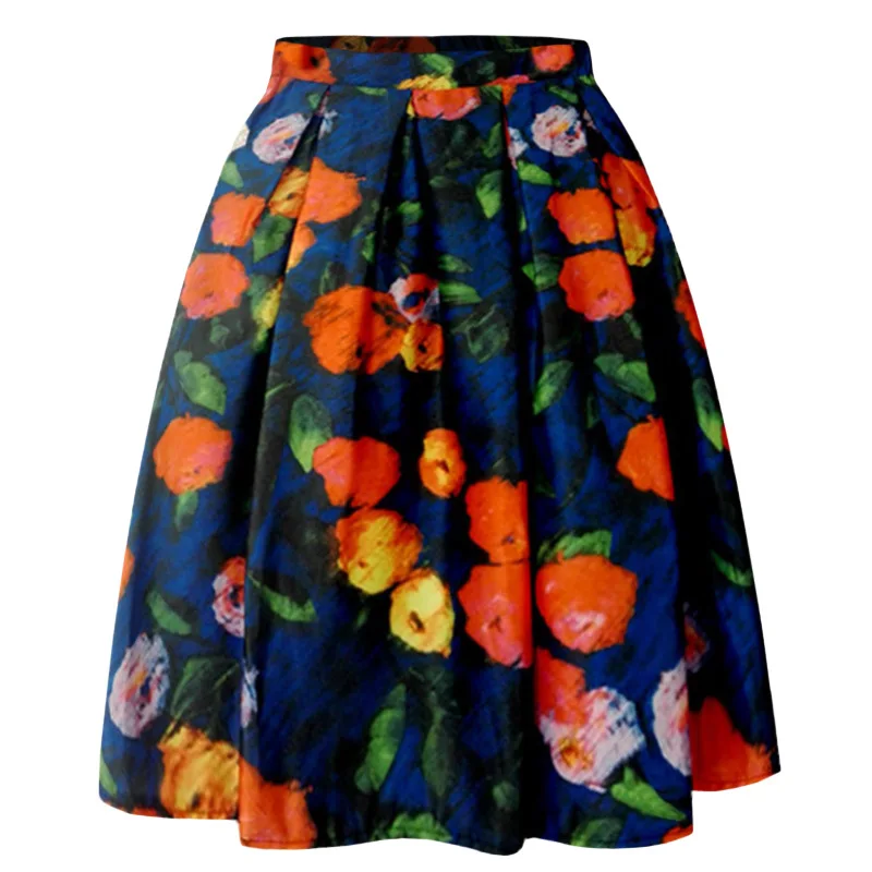 Faldas Mujer Moda 2019 женские юбки с цветочным принтом уличная длина до колена бальное платье повседневные юбки женские, с завышенной талией юбка