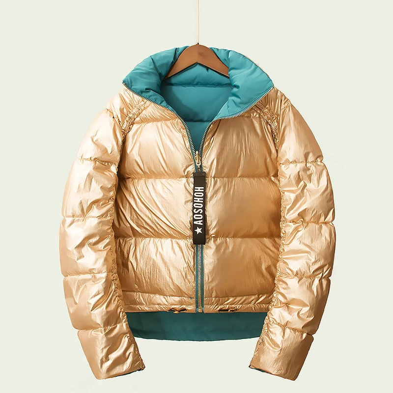 

Fashion Double-sided Wear Winter White Duck Down Jacket Women 2019 New Arrival Women's Down Coat Gold Outwear Loose Fit Korean