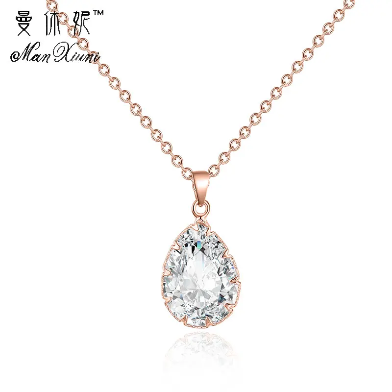 

New Arrival Crystal Rhinestone Pendant Necklace For Women Fashion Rose Gold Color Water Drop Necklace Wedding Jewelry