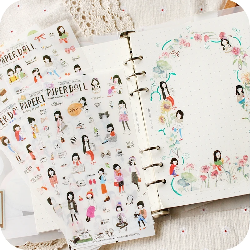 6pcs Cute Cartoon Girl Stickers Diary Scrapbooking Photo Album