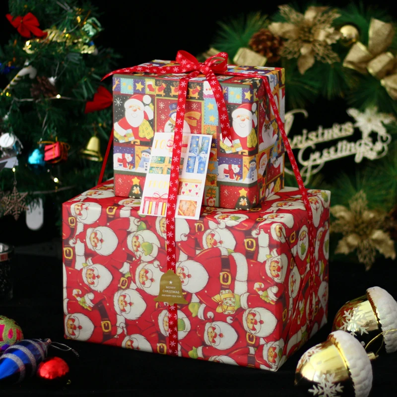 

10 Pcs/lot Mixed Christmas Gift Wrapping Paper Roll Single Side Flower Wrap Decor Art Kraft For Party Creative Material Supplies