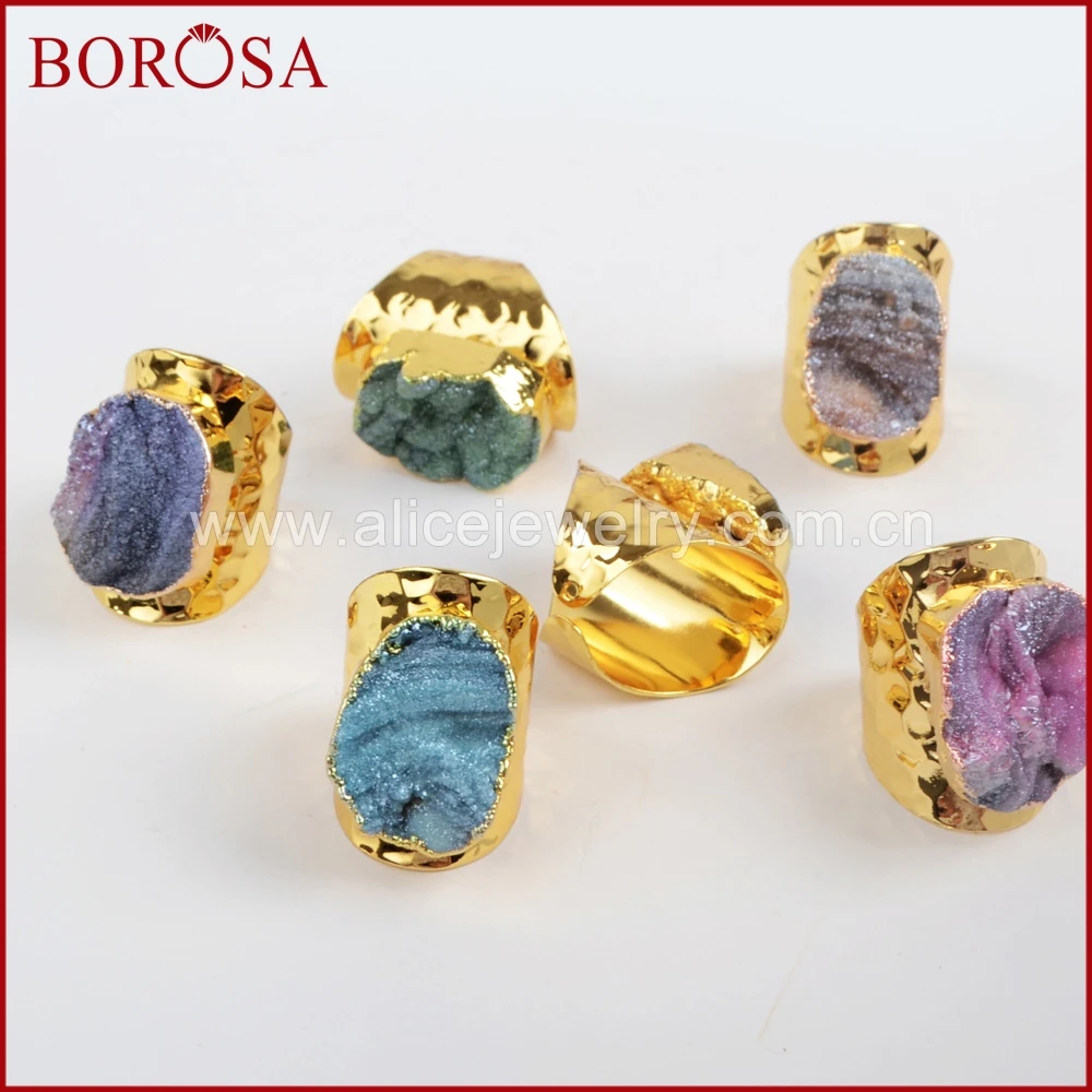 Женское кольцо браслет BOROSA 5 шт. золотистое из титанового кварца с радужными