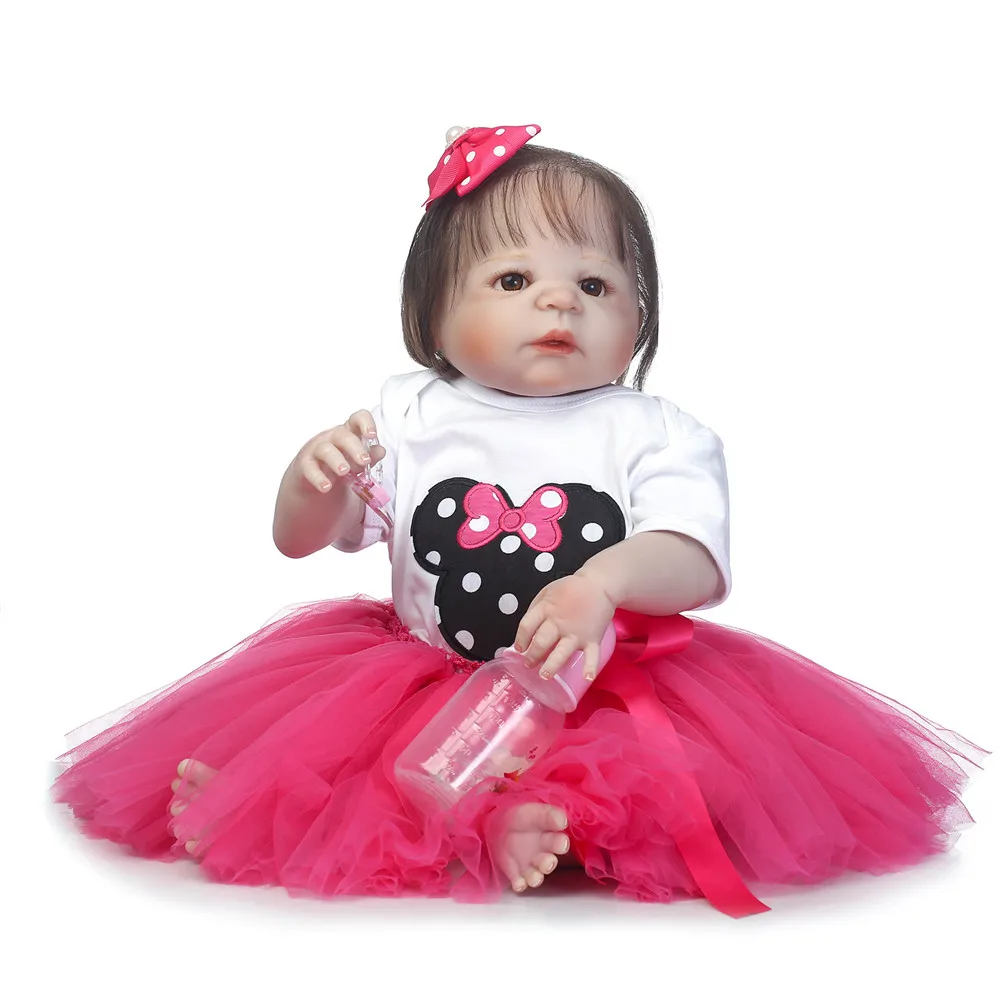 

NPK Bebe-reborn menina 23" Full silicone reborn dolls Baby children birthday xmas gift rooted hair alive bonecas reborn