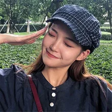 Женские летние козырьки женская шляпа японский стиль модные повседневные Кепка с хлопковой сеткой шляпа черный и белый Клетчатая Кепка gorras mujer