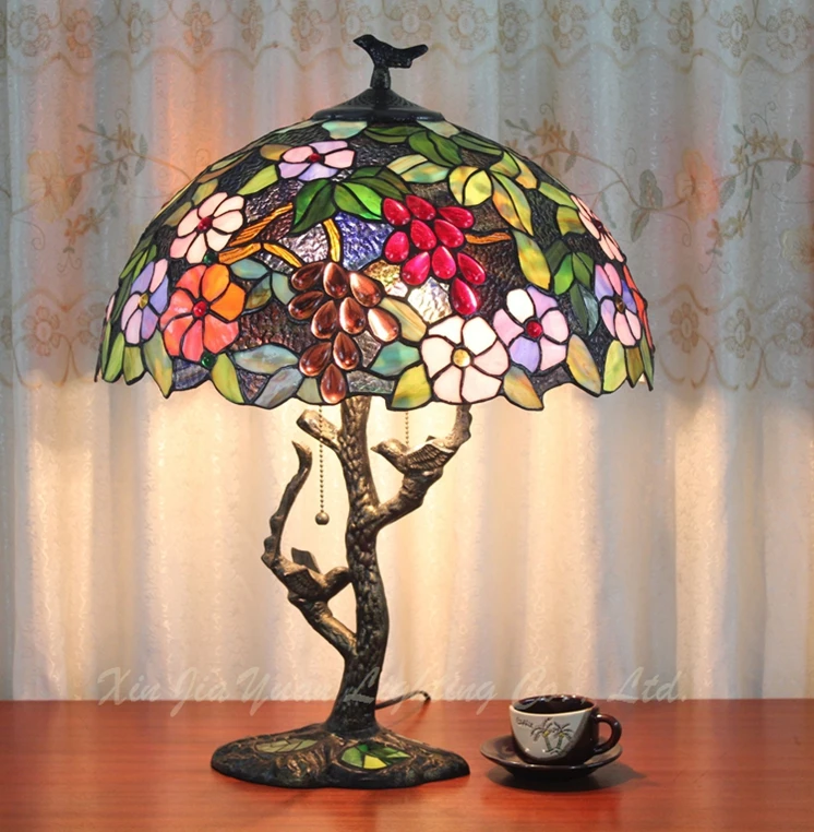 Лампа Тиффани, Европейский сад, декоративная стеклянная настольная лампа "виноград", прикроватная тумбочка для спальни, художественная Подарочная лампа