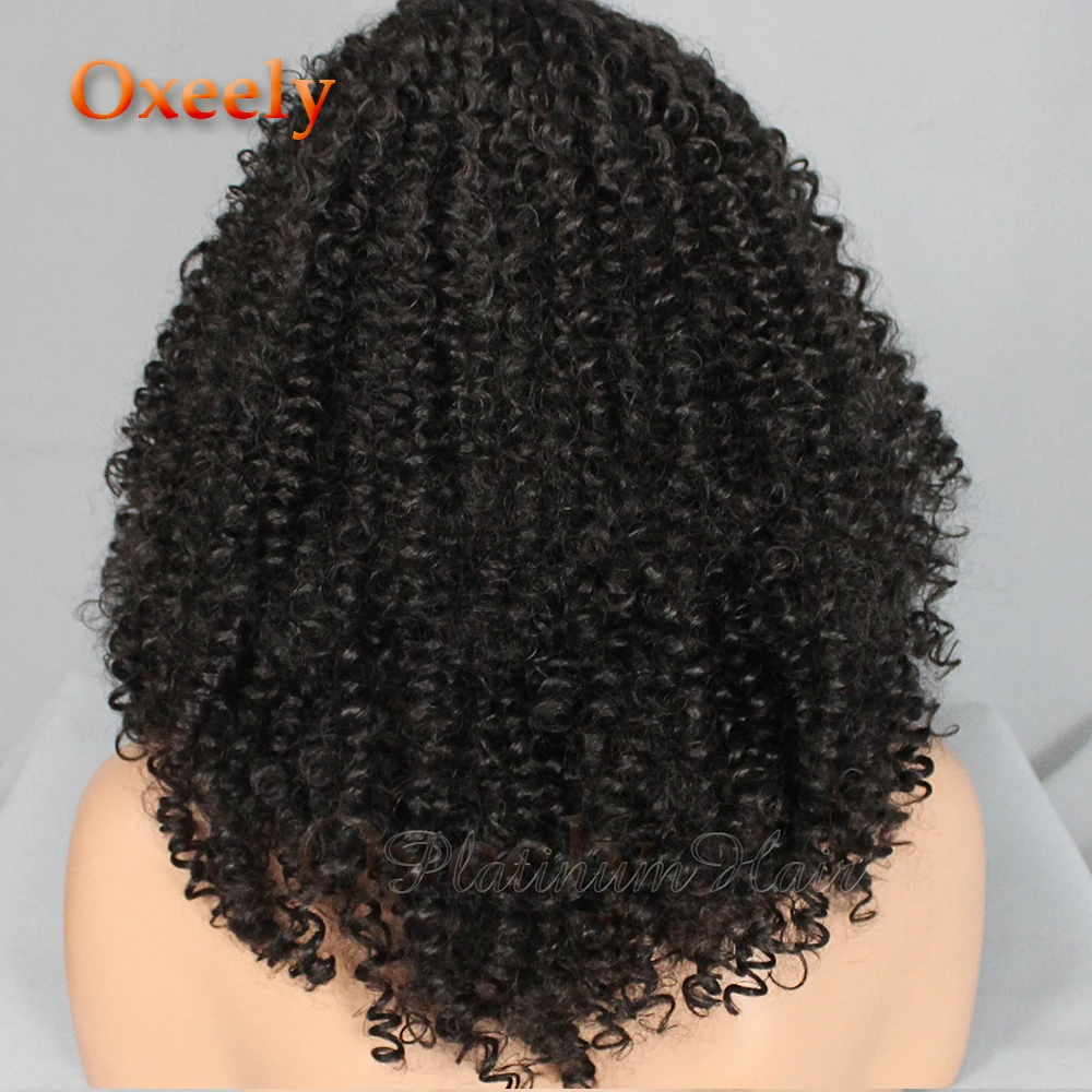 Oxeely Curly Hair Synthetic No Lace Wig Natural Black Afro Curls Kinky Curly Wig Glueless Fiber Hair Wigs for Black Women