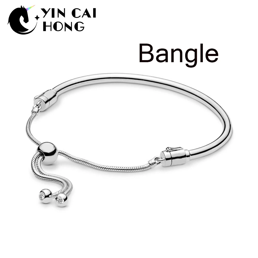 

YCH 100% 925 Sterling Silver New 2019 Spring 597953CZ Moments Sliding Bangle Adjustable Size DIY Beaded Charm Gift