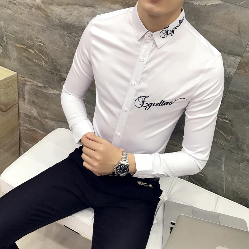 Мужская приталенная рубашка Camiseta черная или белая повседневная классическая с