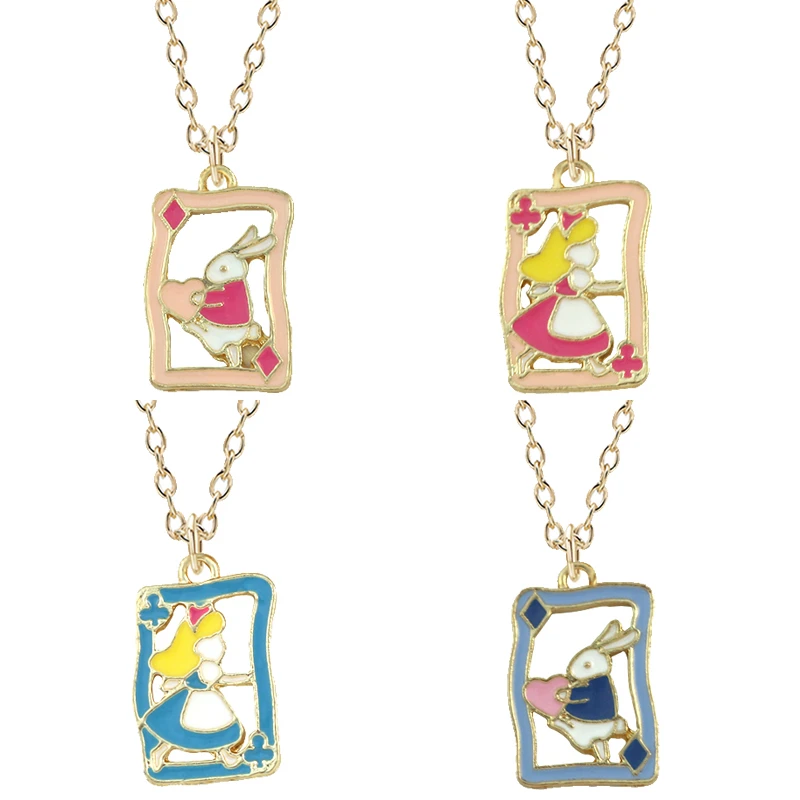 

Square Alice Girl Rabbit DIY Pendant Gold Enamel Alloy Openwork Pendant Necklace Girl Child Birthday Gift Christmas Ornament