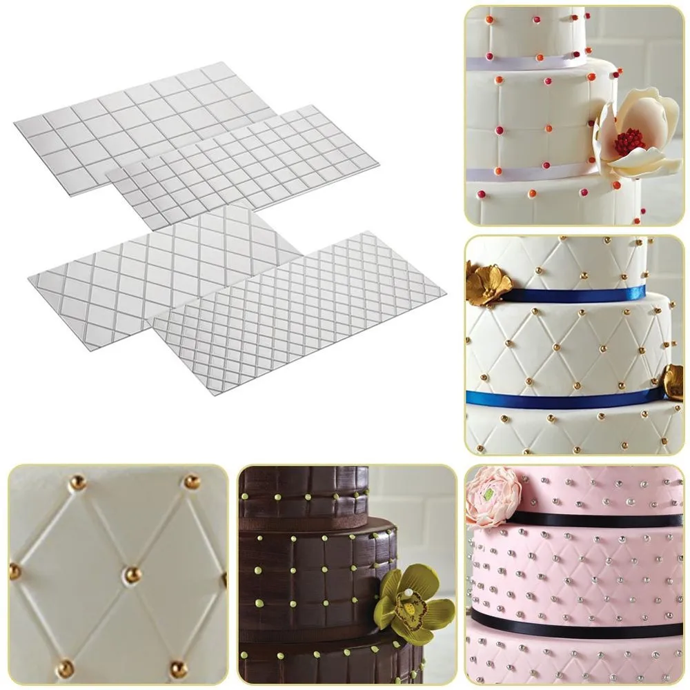 

4pcs Grid Transparent Stencil Texture Mat Cake Border Decorating Cake Decorating Tools Chocolate Mold Baking Mold