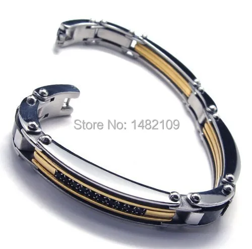 

Men's Stainless Steel Bracelet Link CZ Silver Gold Black Biker current male boys accessories