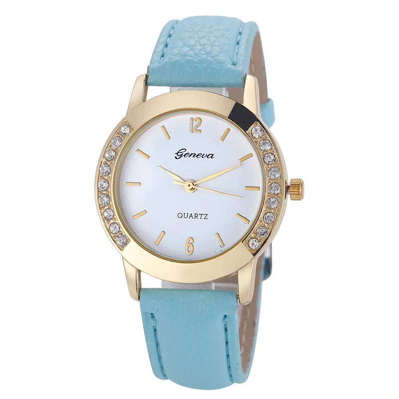 Прямая поставка НОВЫЕ Geneva Модные женские бриллиантовые аналоговые кожаные кварцевые наручные часы