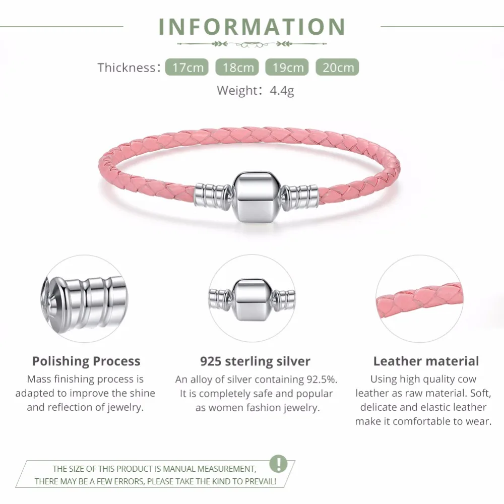 Новая мода 925 пробы серебро и натуральная кожа розовая цепочка Шарм подходит браслет для женщин Оригинальные Ювелирные изделия XCHS908