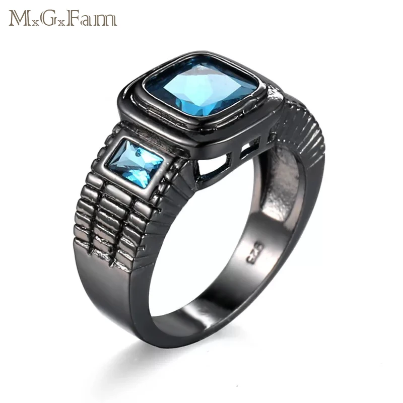 MGFam Square Sea Blue Rings For Women Black Gold color 2018 New jewelry Fashion AAA+ Cubic Zircon | Украшения и аксессуары