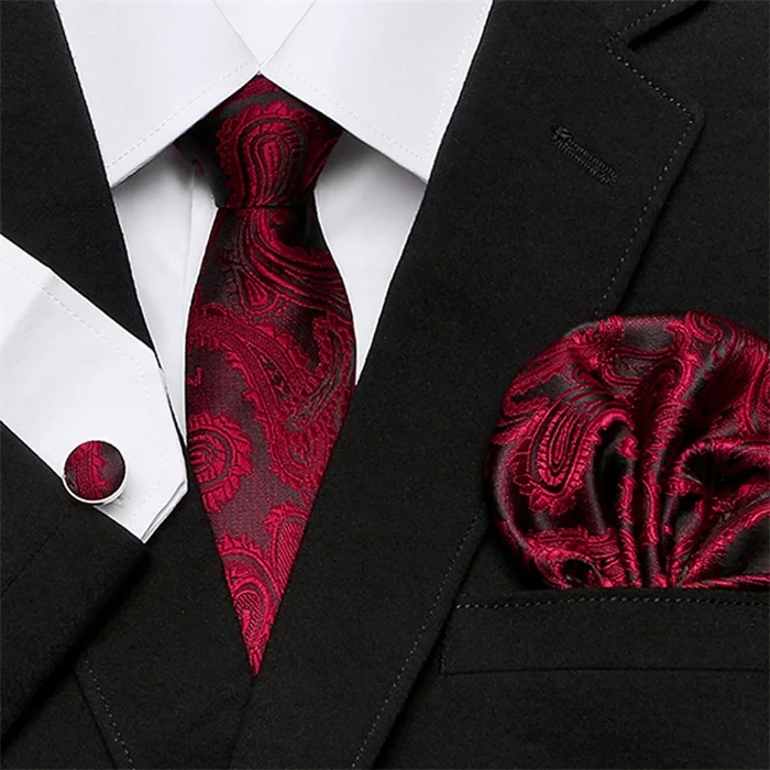 Мужской галстук, шелк, красный узор в клетку, жаккардовый тканый галстук+ носовой платок+ запонки, наборы для официальных мероприятий, свадебная деловая вечеринка - Цвет: S22