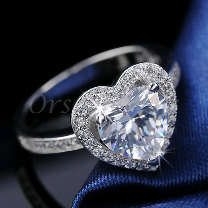 ORSA JEWELS Heart Cut 1.75ct Cubic Zirconia Ring for Women Fashion Jewelry Silver Color Lead & Nickel Free Rings Wholesale OR40
