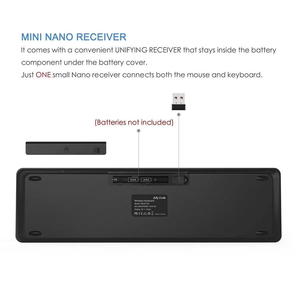 Jelly Comb 2,4 GHz полный размер беспроводная клавиатура и мышь комбо набор с номером Pad для компьютера, ноутбука, ПК, рабочего стола, ноутбука окно