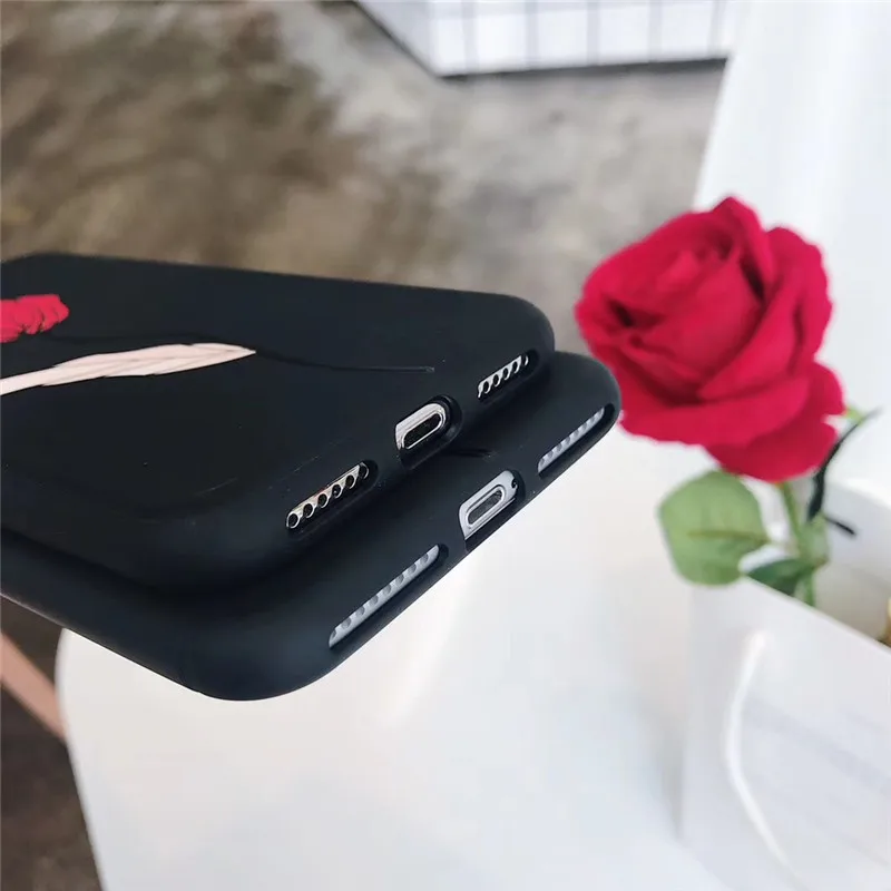 LUDI Vintage Red Rose Floral Phone Case for iPhone 7 7Plus Soft TPU Black Phone Bag for iPhone X 6 6s 8 Plus Fashion Funda Capa 6