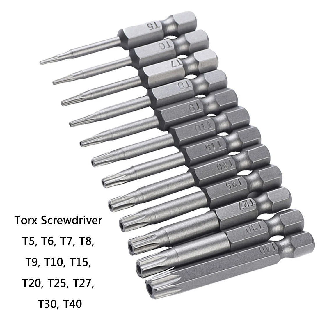 

12Pcs Security Torx Screwdriver Repair Tools T5, T6, T7, T8, T9, T10, T15, T20, T25, T27, T30 Screwdriver Bits Set