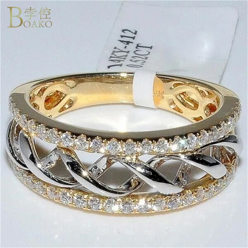 

BOAKO Hollow Zircon Crystal Ring Double Row Micro Inlay Cubic Zirconia Ring Gold Color Wedding Engagement Ring For Women Jewelry