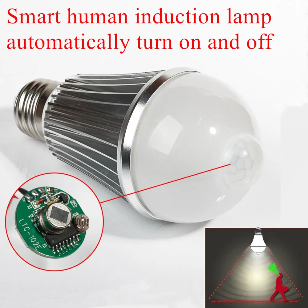 7W 9W Smart Human Induction Lamp E27 LED Bulb PIR Infrared Body Sensor