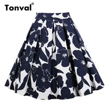 Tonval, винтажная плиссированная юбка, темно-синяя, с цветочным принтом, высокая талия, юбки для женщин, Ретро стиль, для школы, летняя,, юбка