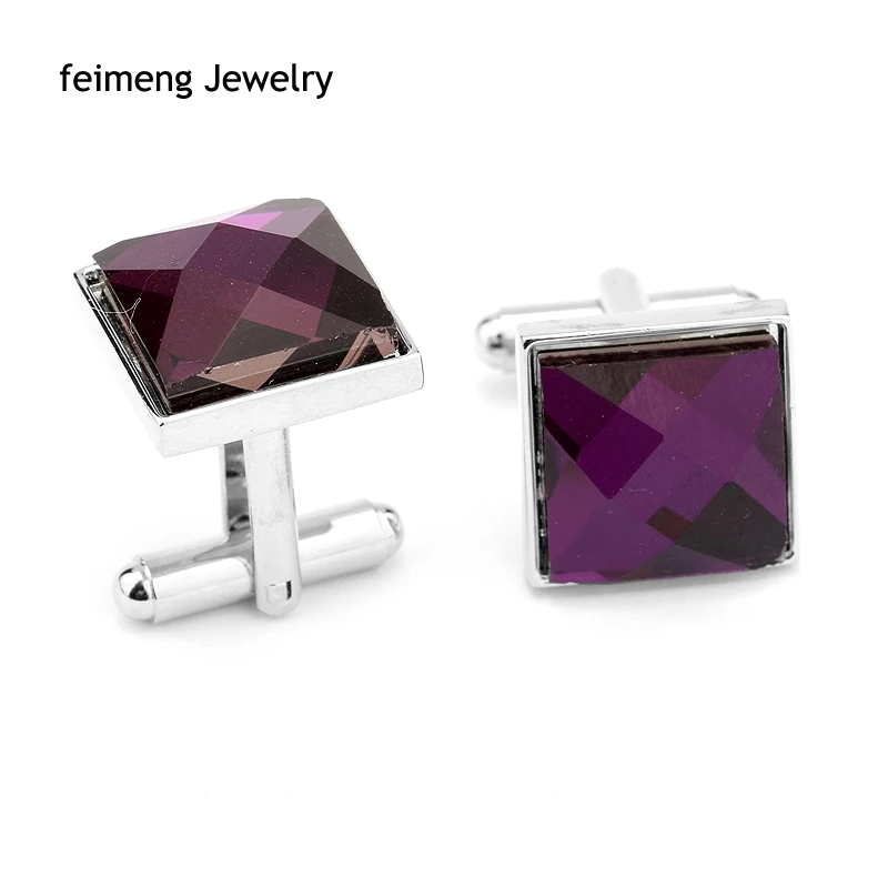 Good Quality Purple Crystal Silver Cufflinks Bog Brand Fashion Jewelry