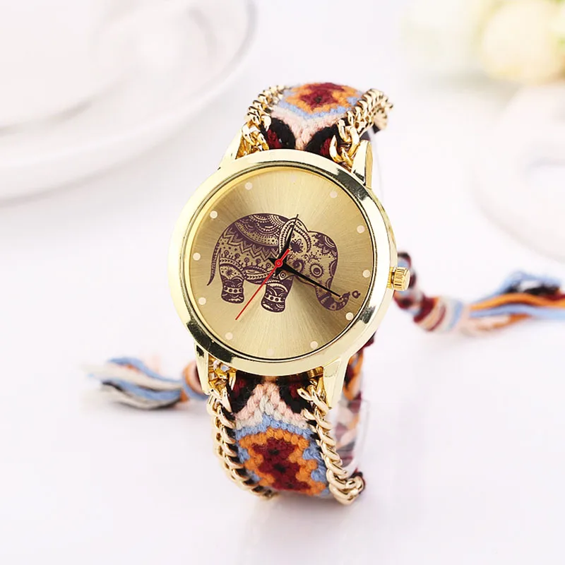Женские часы Montre Femme Reloj Mujer Elephant Pattern National Weave Gold браслет Кварцевые Relogio|Женские