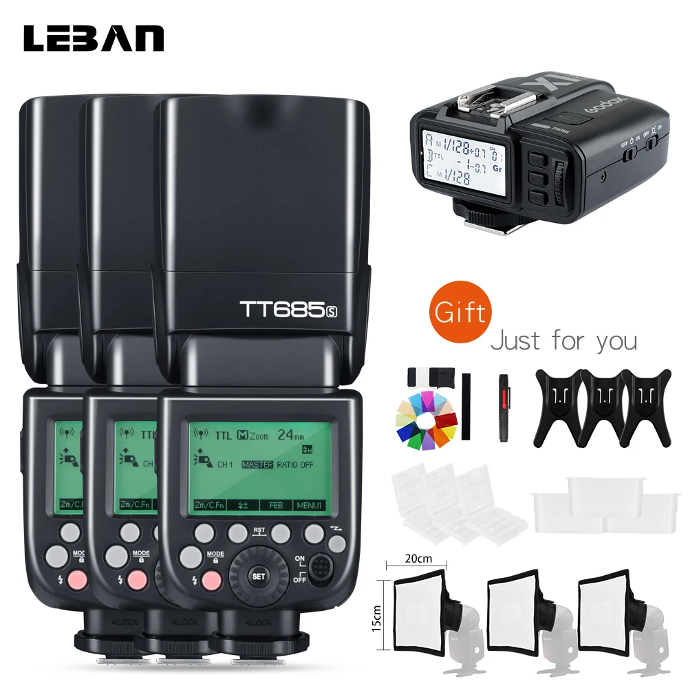 Бесплатная доставка DHL! 3 x Godox TT685S 2 4G HSS TTL II GN60 вспышка камеры + X1 беспроводной