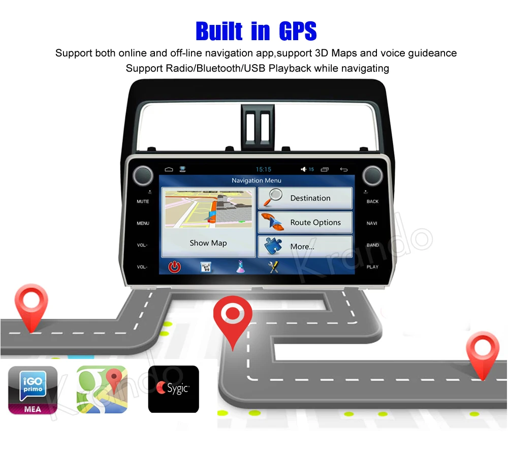 Clearance Krando Android 7.1 10.1" full touch car navigation radio gps for toyota prado 2018 multimedia system WIFI Bluetooth Playstore 4