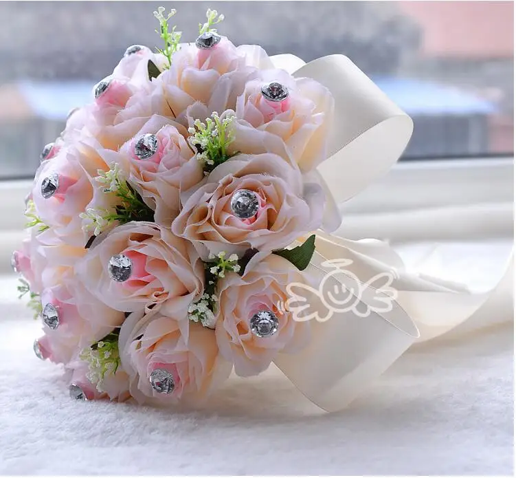 Свадебный букет, белый атласный романтичный Свадебный букет невесты из пенопласта, розы, свадебный букет D357