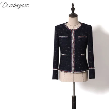 

High Quality 2019 Runway Designer Luxury Fashion Tweed Coat Suits O Neck Black Jacket Front Pockets With Pearls Coat