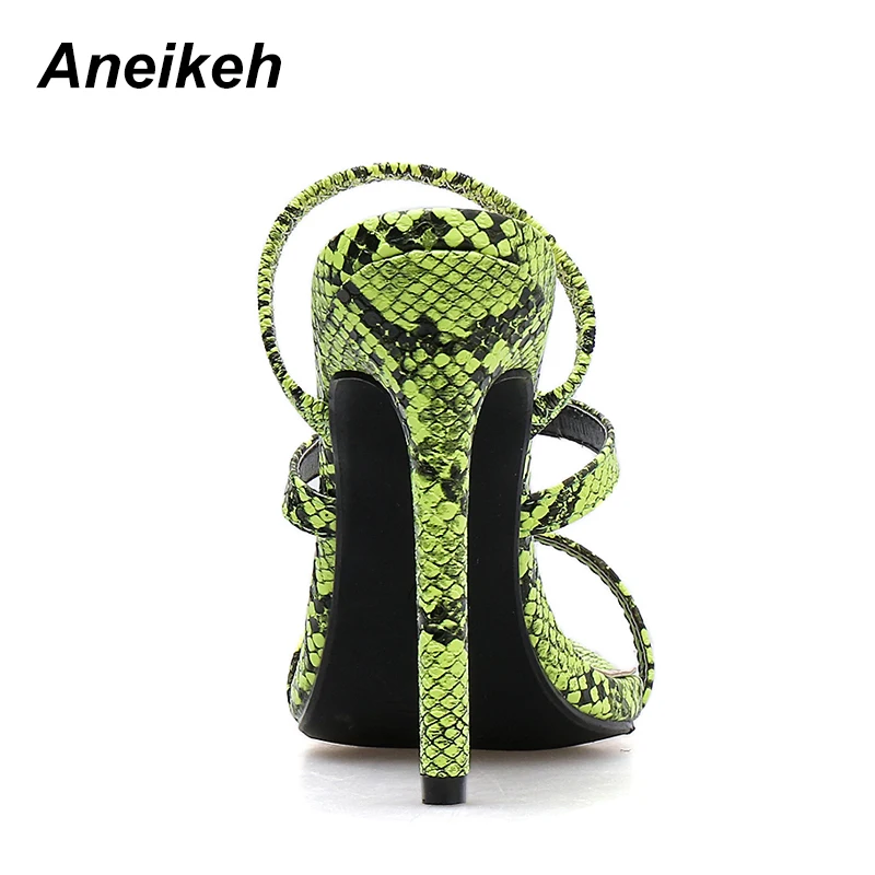 Aneikeh/Новинка года; модные летние босоножки; женские туфли-гладиаторы на тонком высоком каблуке с открытым носком; Босоножки на каблуке; туфли-лодочки; Цвет зеленый; Размеры 4-9